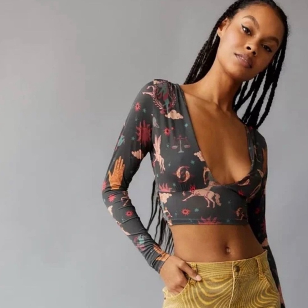 Urban Outfitters Celestial Long Sleeve Crop Top